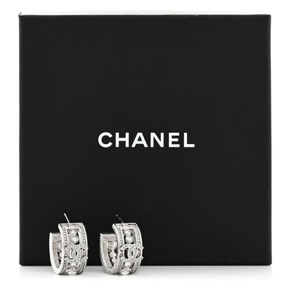Chanel Metal Crystal CC Hoop Earrings Silver 5 of 5