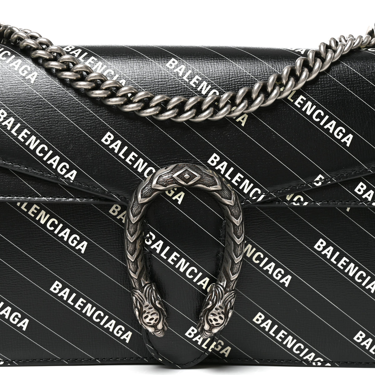 X BALENCIAGA Calfskin Matelasse Logo Print Small GG Marmont Shoulder Bag Black