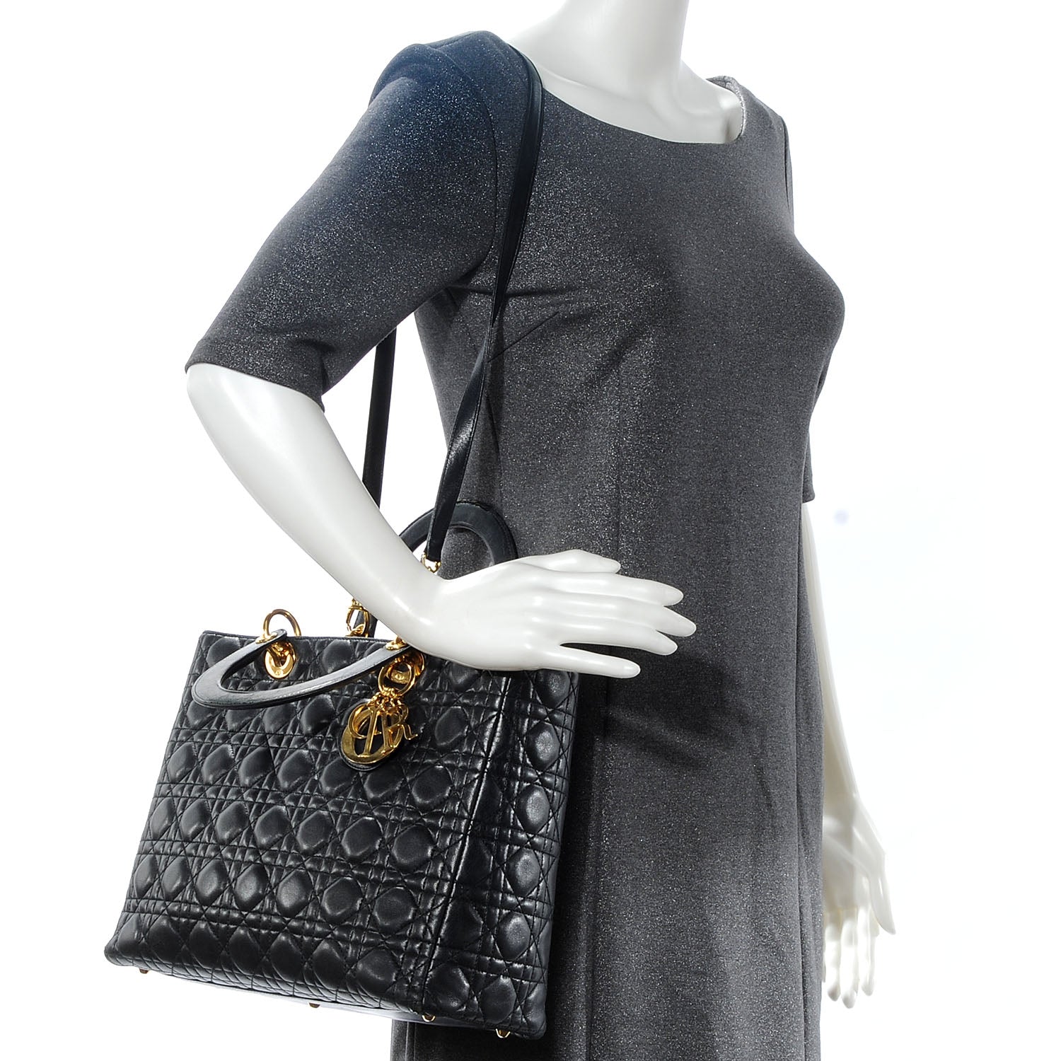Christian Dior CHRISTIAN DIOR Lambskin Cannage Large Lady Dior Black 2 of 10