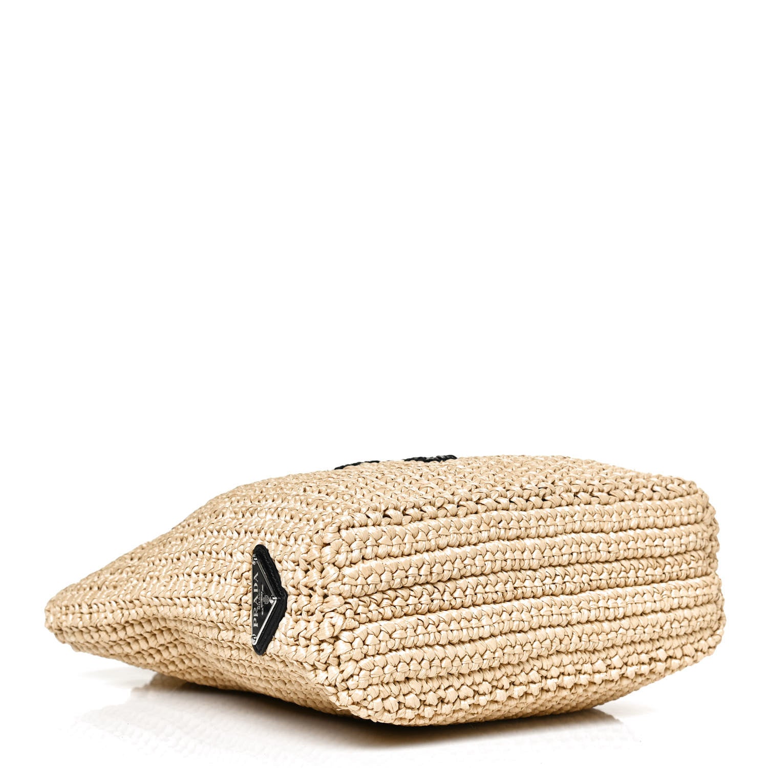 Prada Yarn Raffia Effect Crochet Embroidered Small Logo Tote Naturale 4 of 10