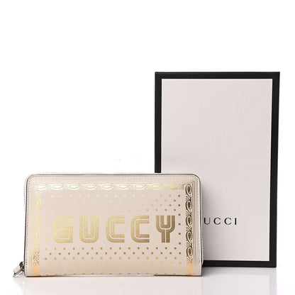Gucci X SEGA Calfskin GUCCY Stars Zip Around Wallet Mystic White Gold 8 of 8
