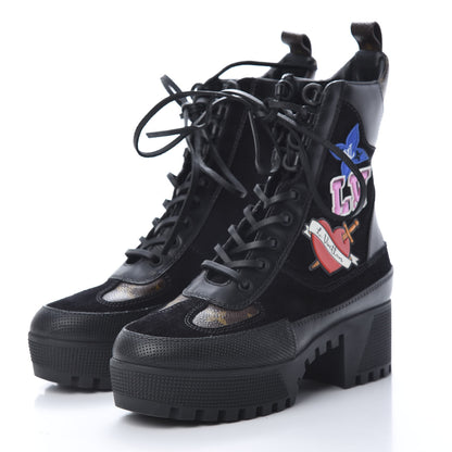 Louis Vuitton Suede Calfskin Monogram LV Black Heart Laureate Platform Desert Boots 35.5 Black 3 of 6
