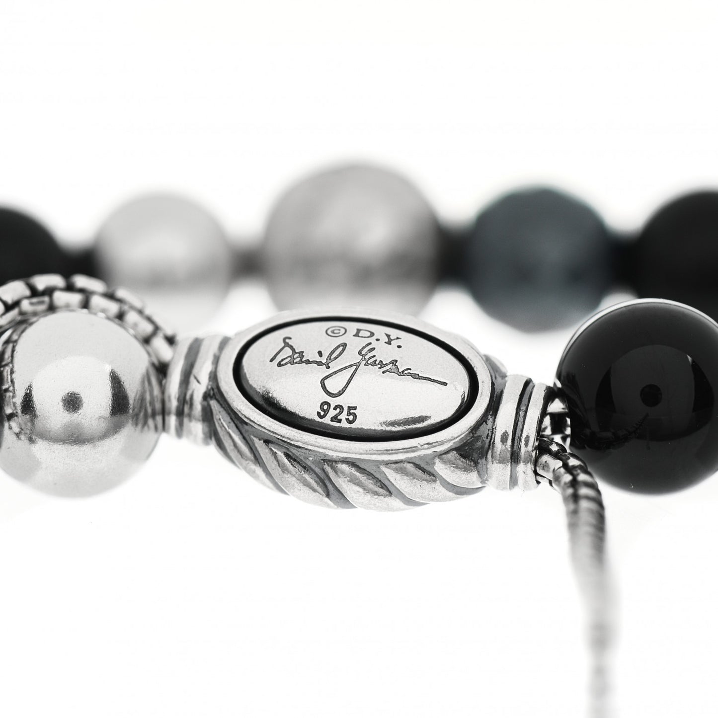 Sterling Silver Black Onyx Hemitine 8mm Elements Bead Bracelet