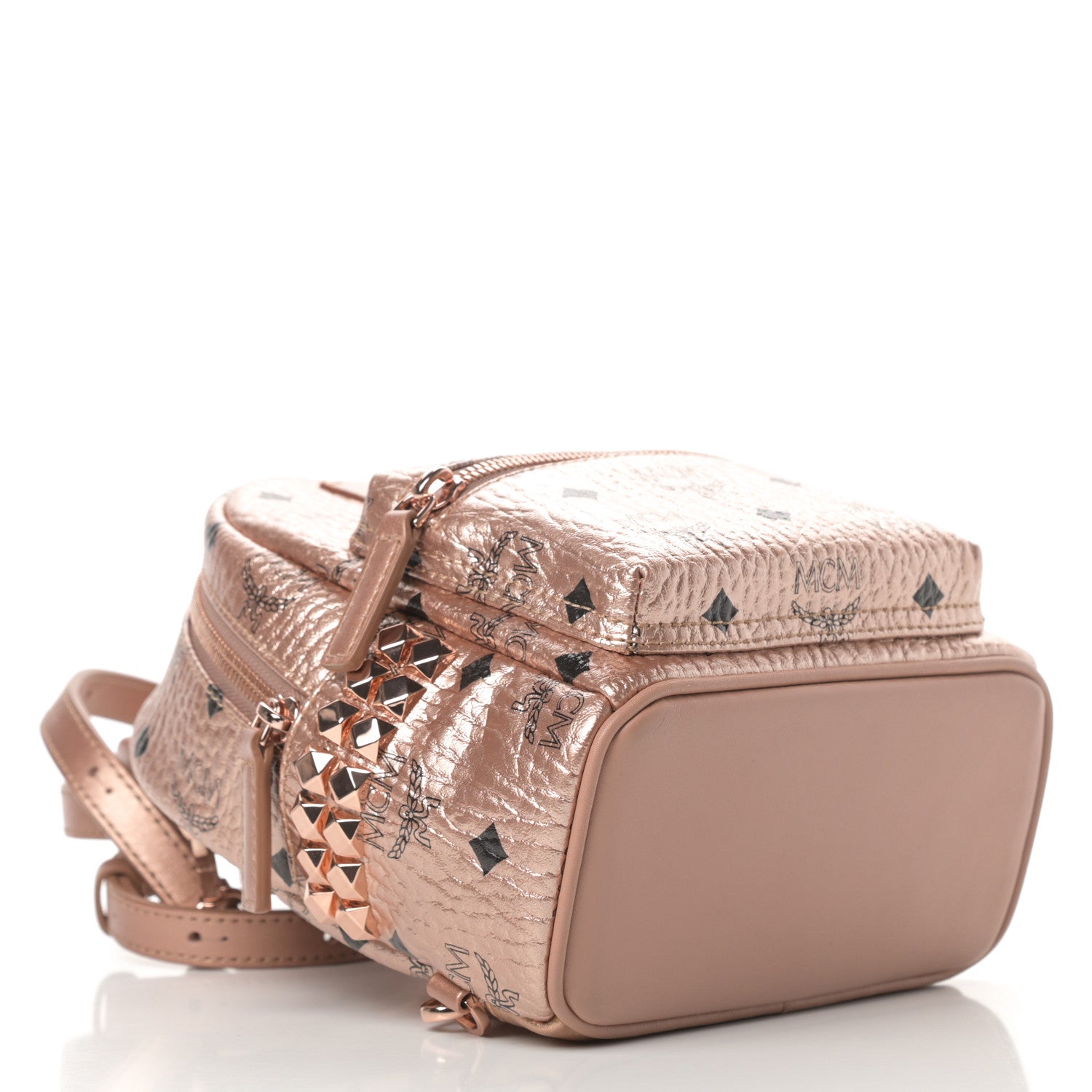 MCM Metallic Visetos Studded X-Mini Bebe Boo Backpack Champagne Gold 4 of 10