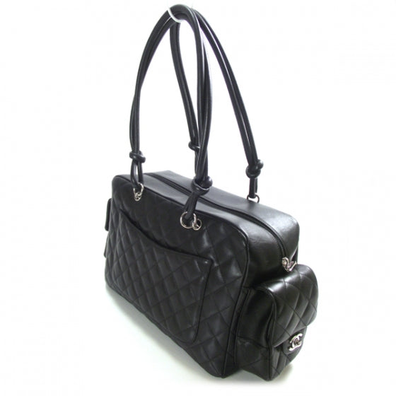 Calfskin Quilted Large Cambon Multipocket Reporter Black White