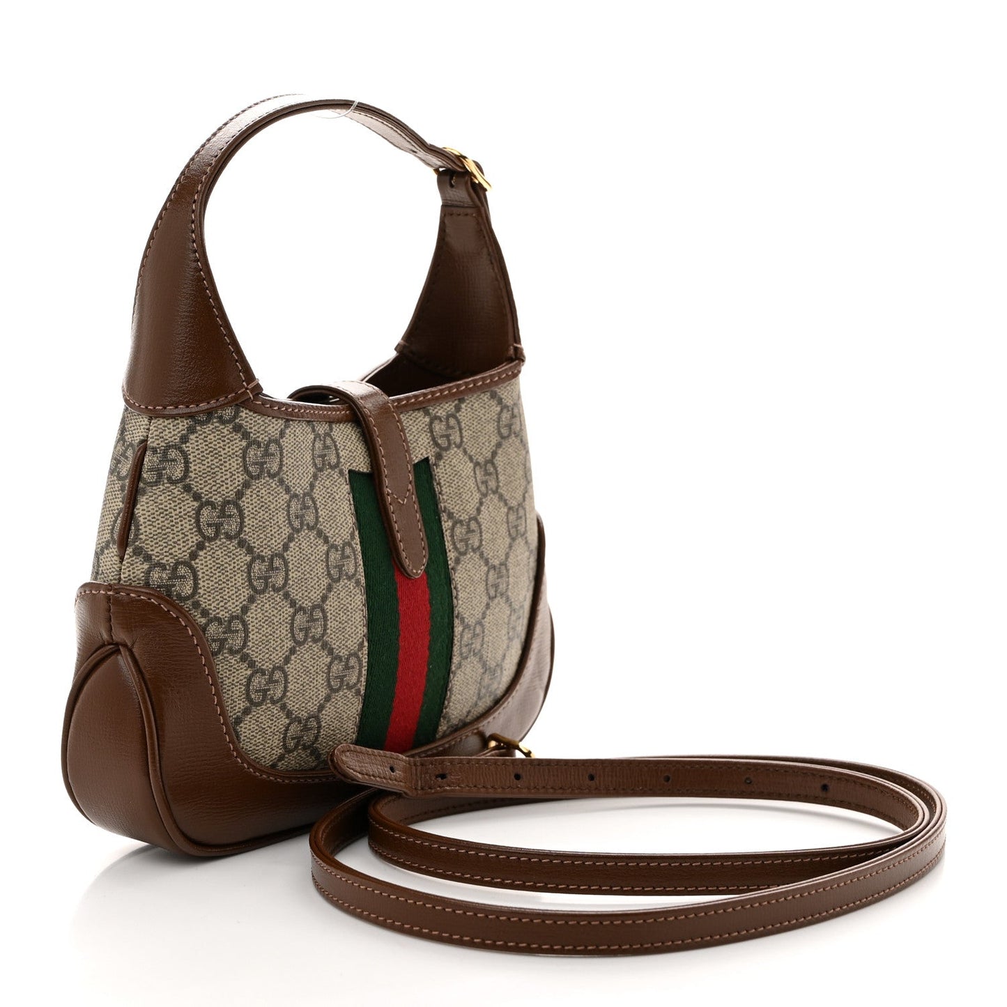 GG Supreme Monogram Azalea Calfskin Web Mini Jackie 1961 Hobo Beige Ebony Brown Sugar