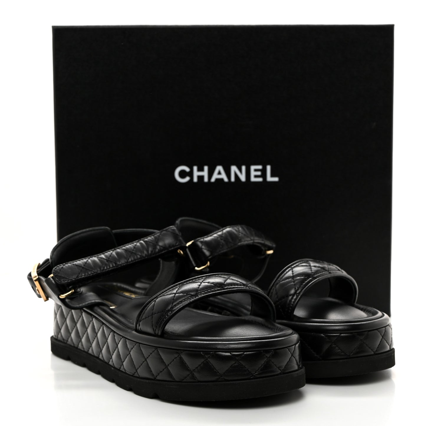 Lambskin Quilted Platform Sandals 39 Black