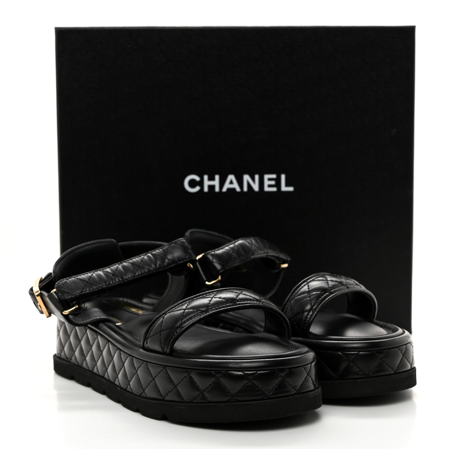Chanel Lambskin Quilted Platform Sandals 39 Black 10 of 10