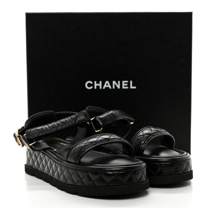 Chanel Lambskin Quilted Platform Sandals 39 Black 10 of 10