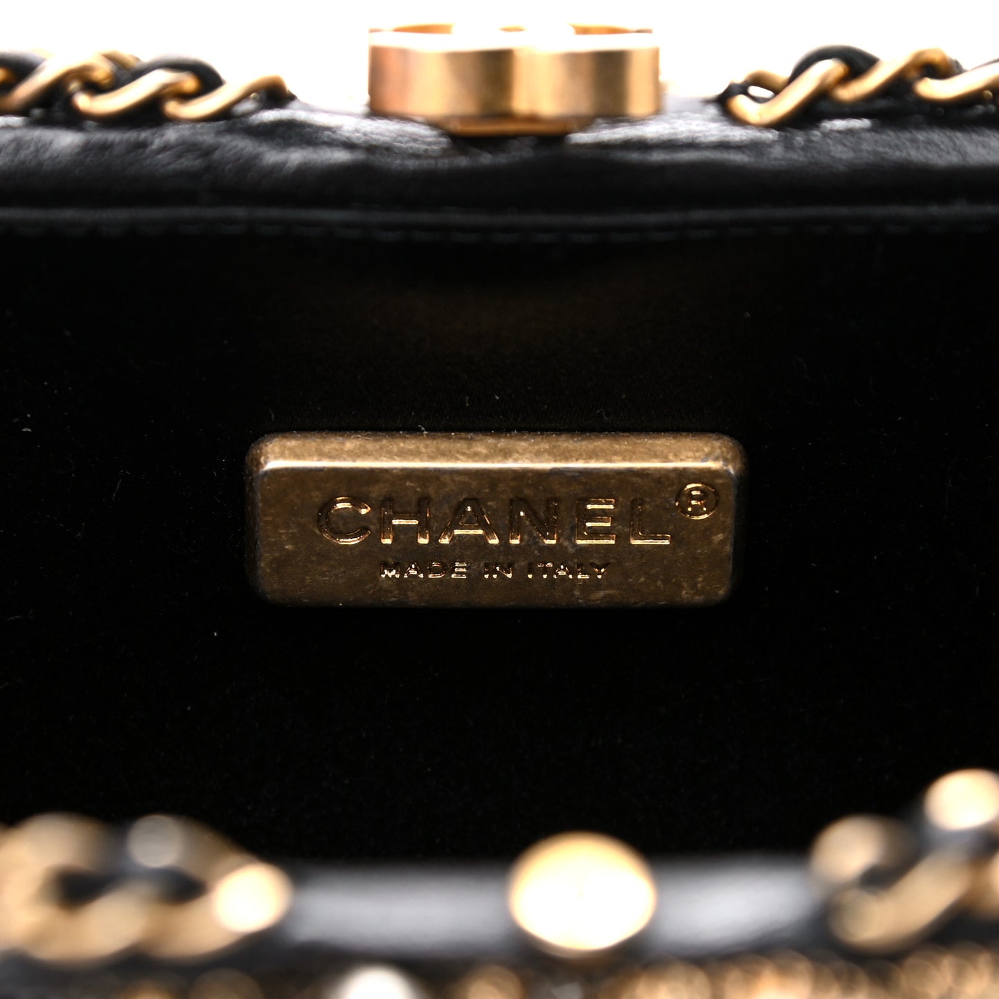 Pearl Crystal Chain Around Evening Clutch Black Gold