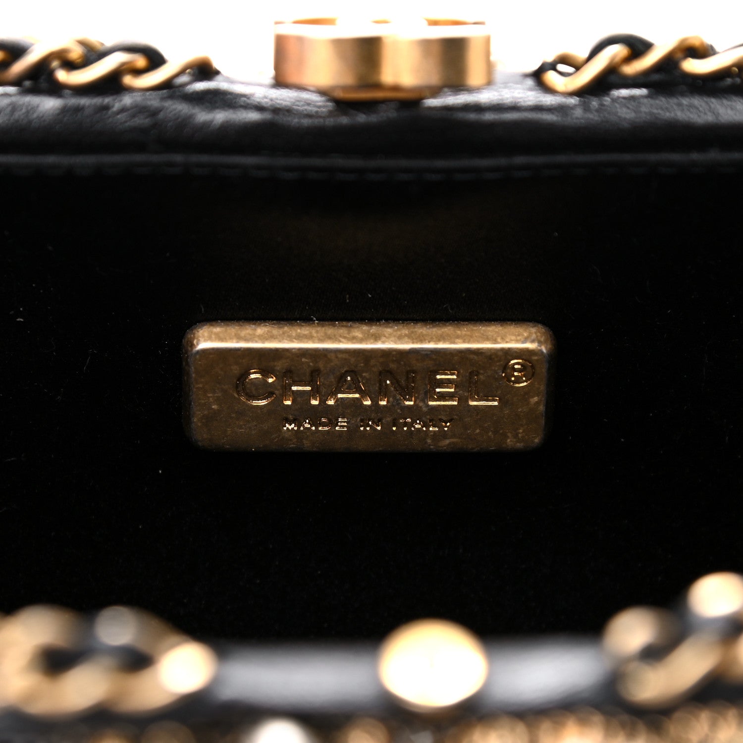 Chanel Pearl Crystal Chain Around Evening Clutch Black Gold 6 of 11