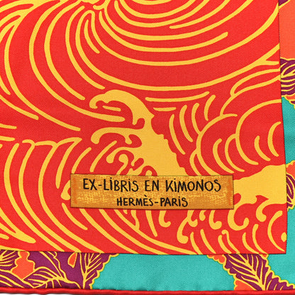 Hermes Silk Ex Libris En Monogram Kimonos Scarf 90 Rouge Rose Jaune 2 of 4