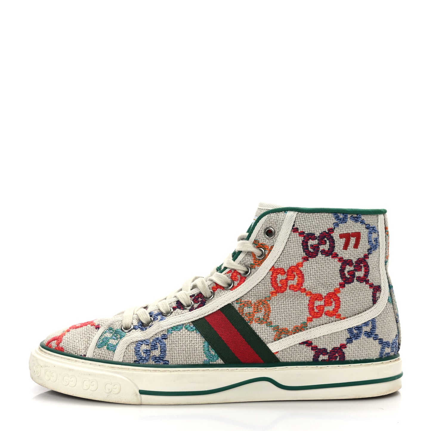 Linen Psychedelic Mini GG Monogram Mens 1977 Tennis High Top Sneakers 7.5 Multicolor Mystic White