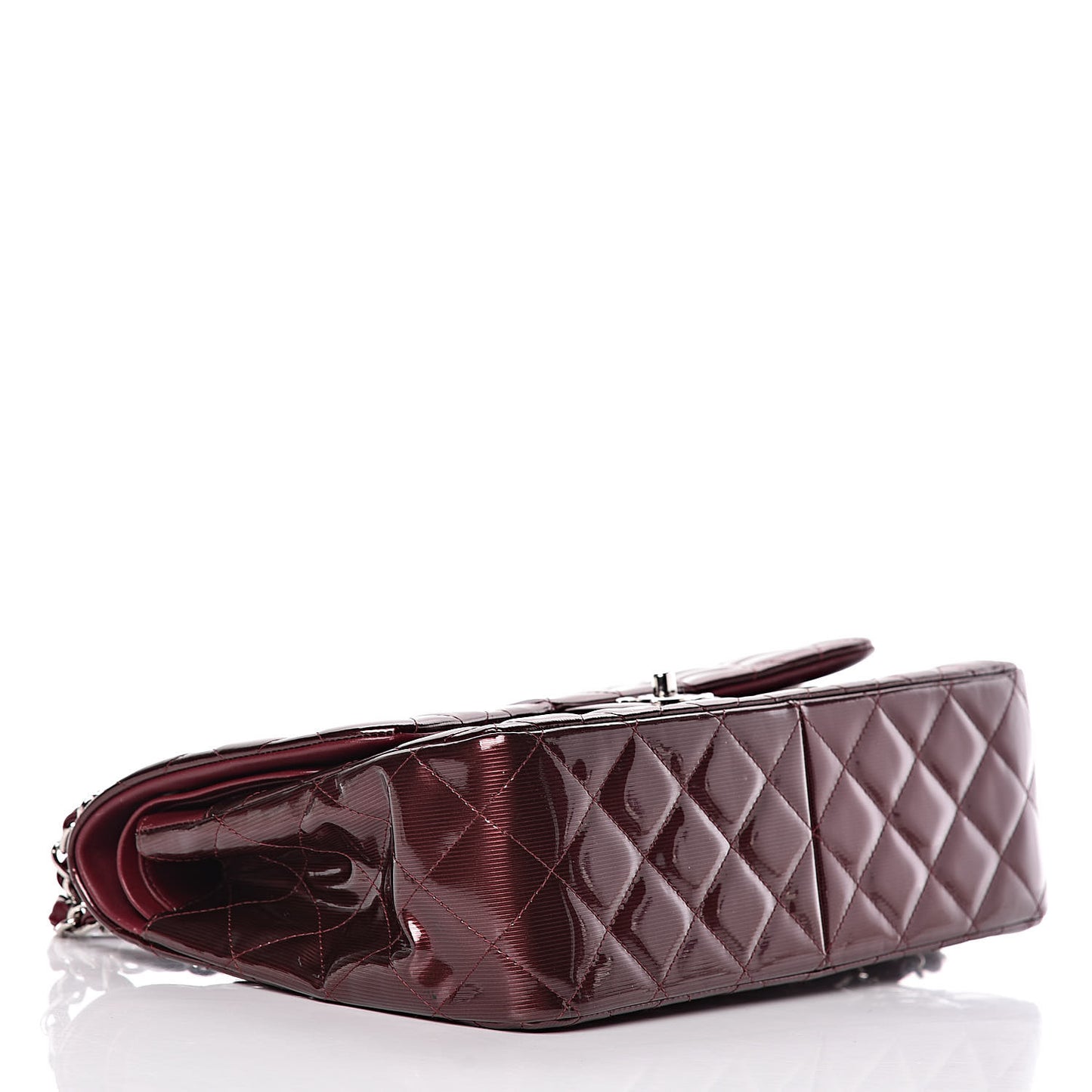Striated Patent Quilted Jumbo Double Flap Burgundy