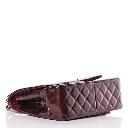 Chanel Striated Patent Quilted Jumbo Double Flap Burgundy 4 of 15
