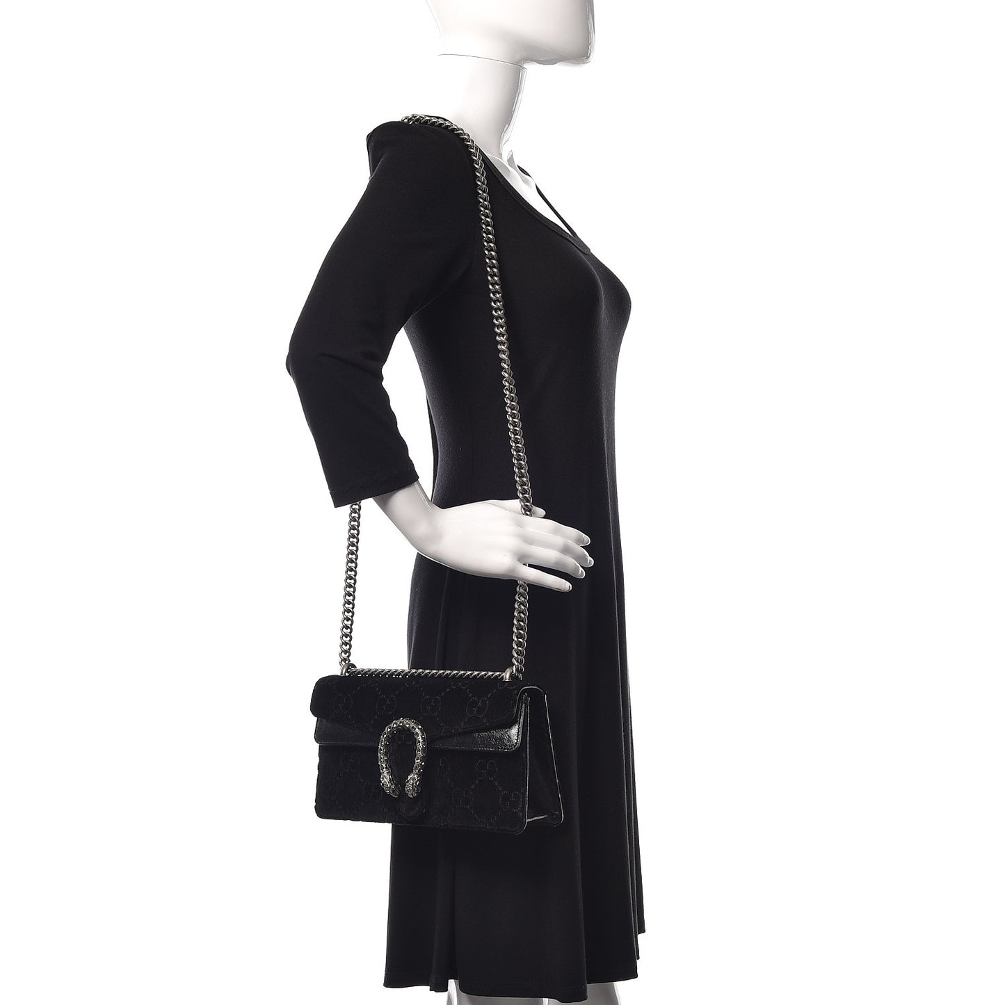 Velvet GG Monogram Small Dionysus Shoulder Bag Black