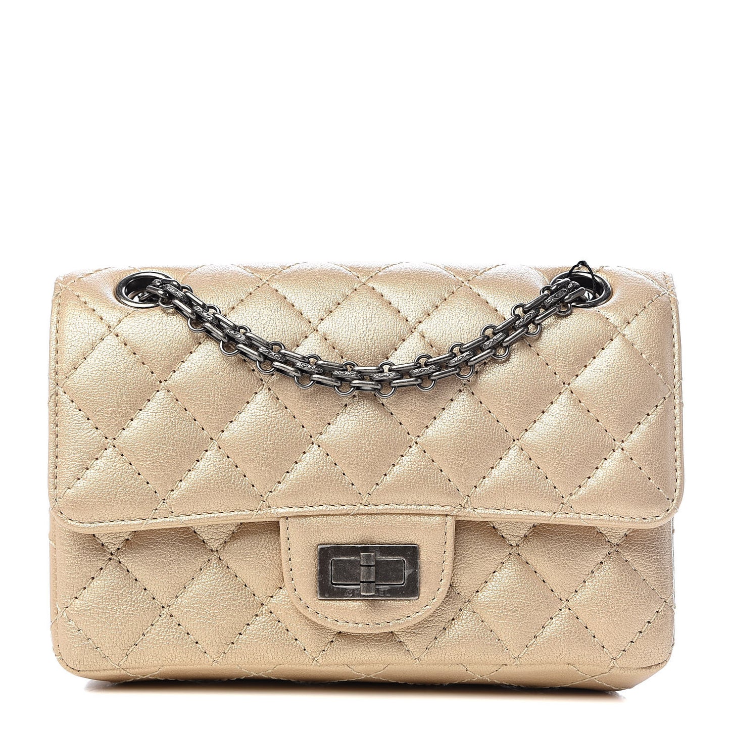 Metallic Sheepskin Quilted 2.55 Reissue Mini Flap Beige