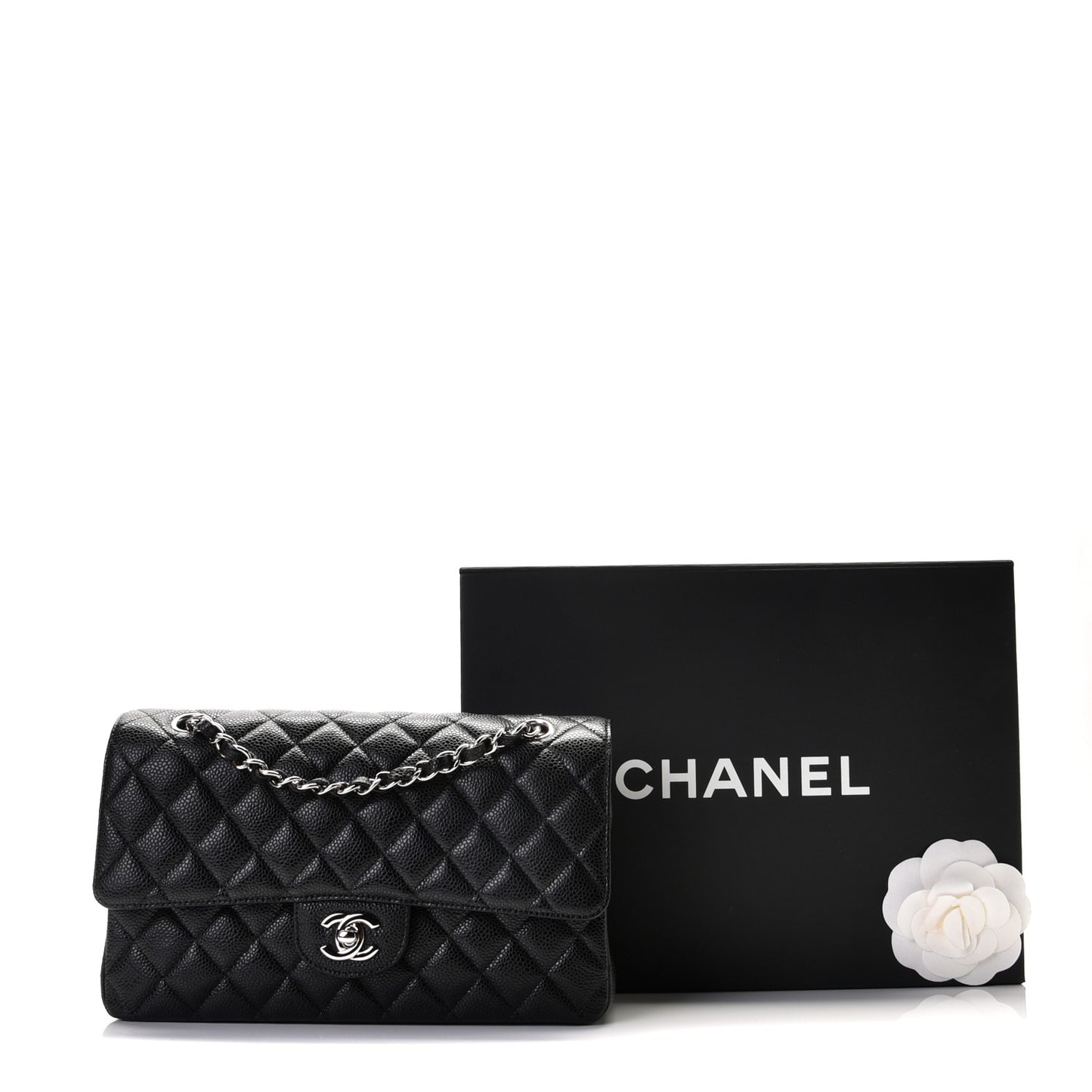Caviar Quilted Medium Double Flap Black