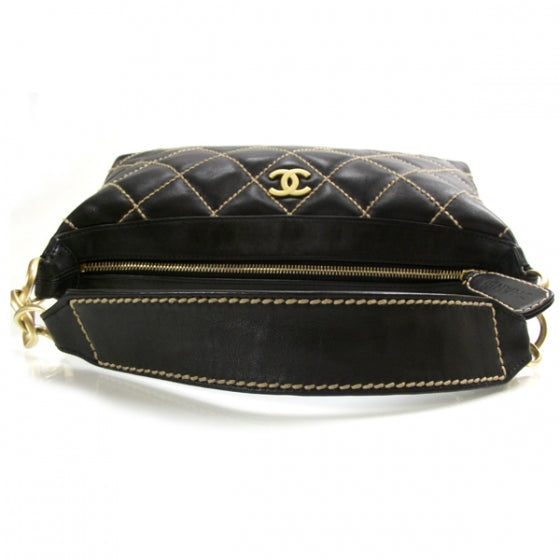 Leather Diamond Stitch Surpique Bag Black
