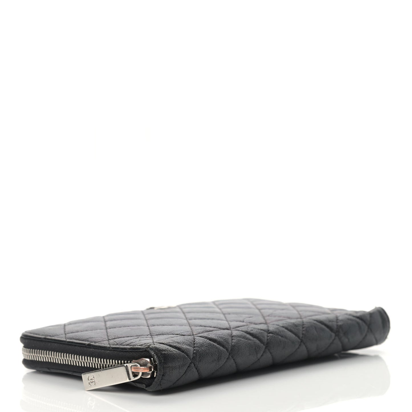 Calfskin Quilted Large Zip Around Organizer Wallet Black