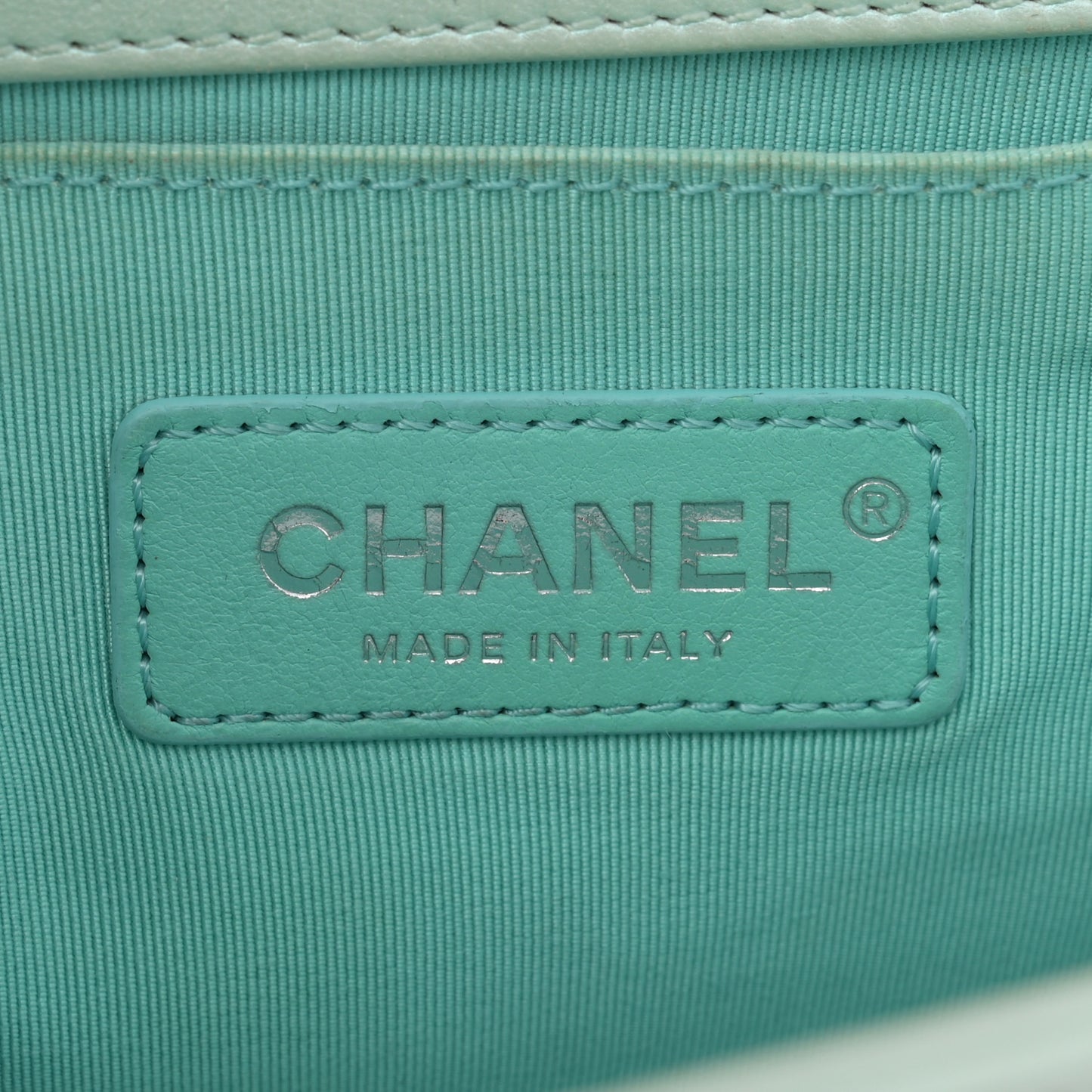 Iridescent Lambskin Chevron Quilted Medium Boy Flap Turquoise