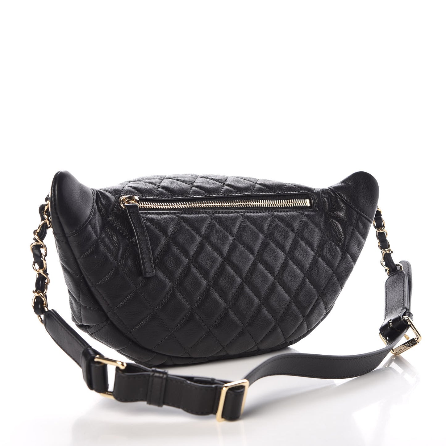 Calfskin Quilted Banane Waist Bag Fanny Pack Black