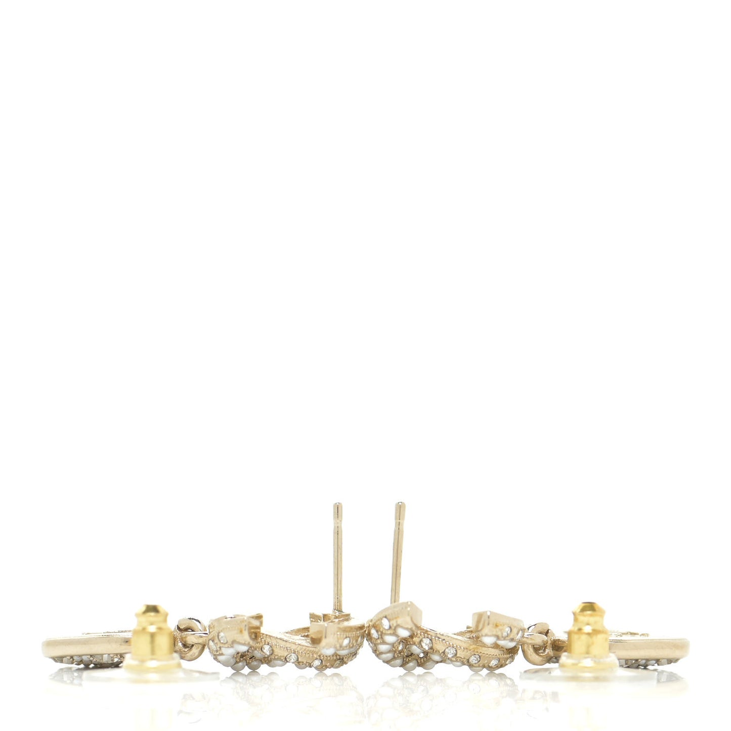 Pearl Baguette Crystal CC Drop Earrings Gold