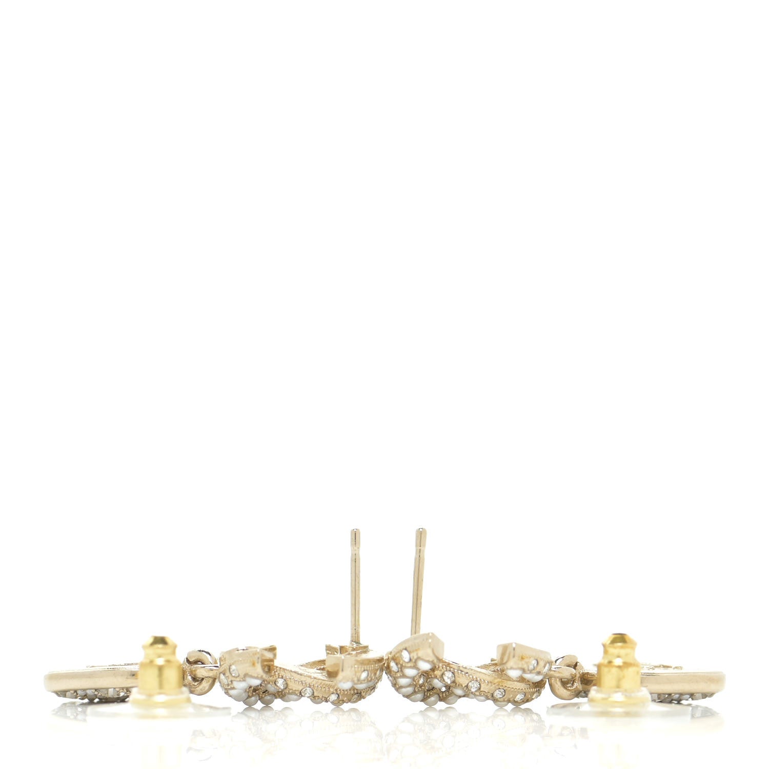 Chanel Pearl Baguette Crystal CC Drop Earrings Gold 3 of 5