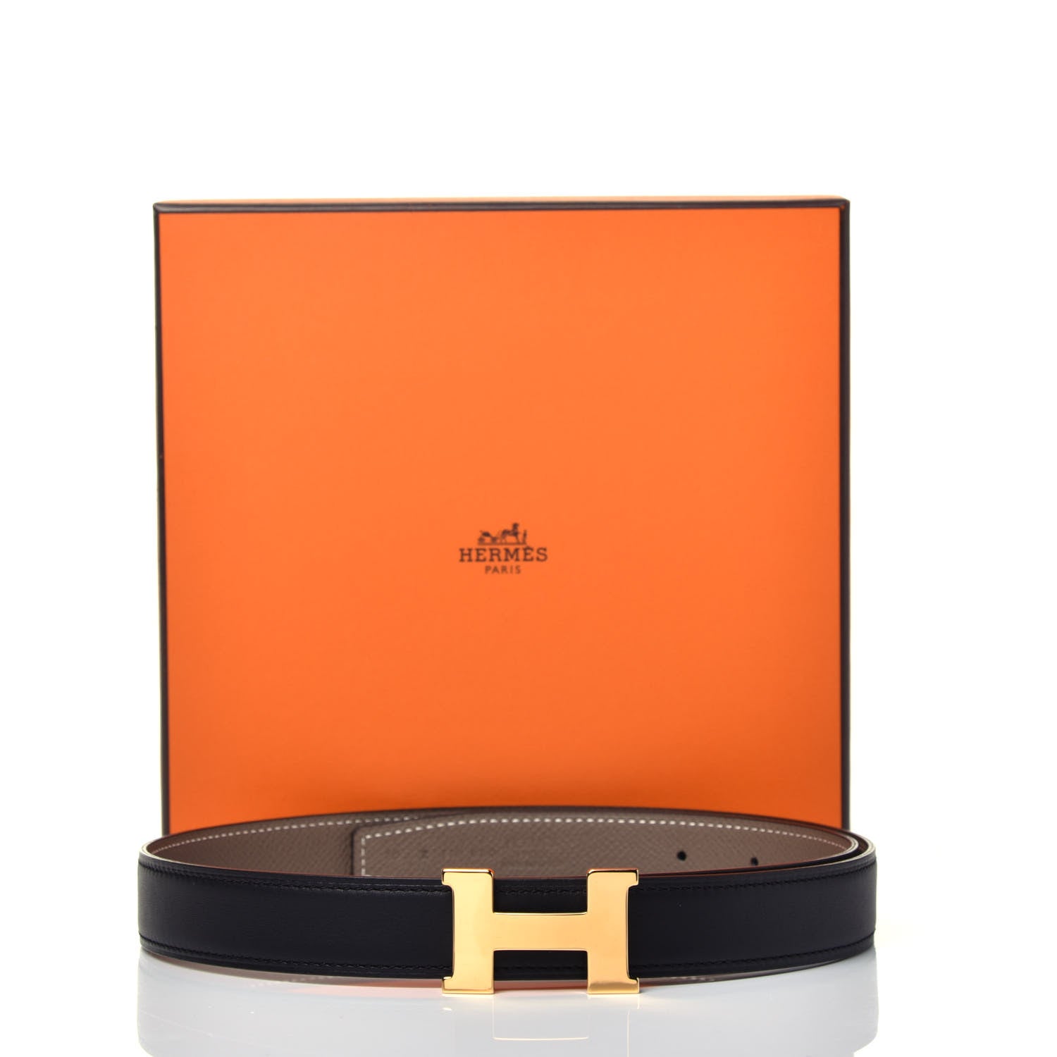 Hermes Swift Epsom 24mm Mini Constance H Belt 75 Black Etoupe 6 of 6