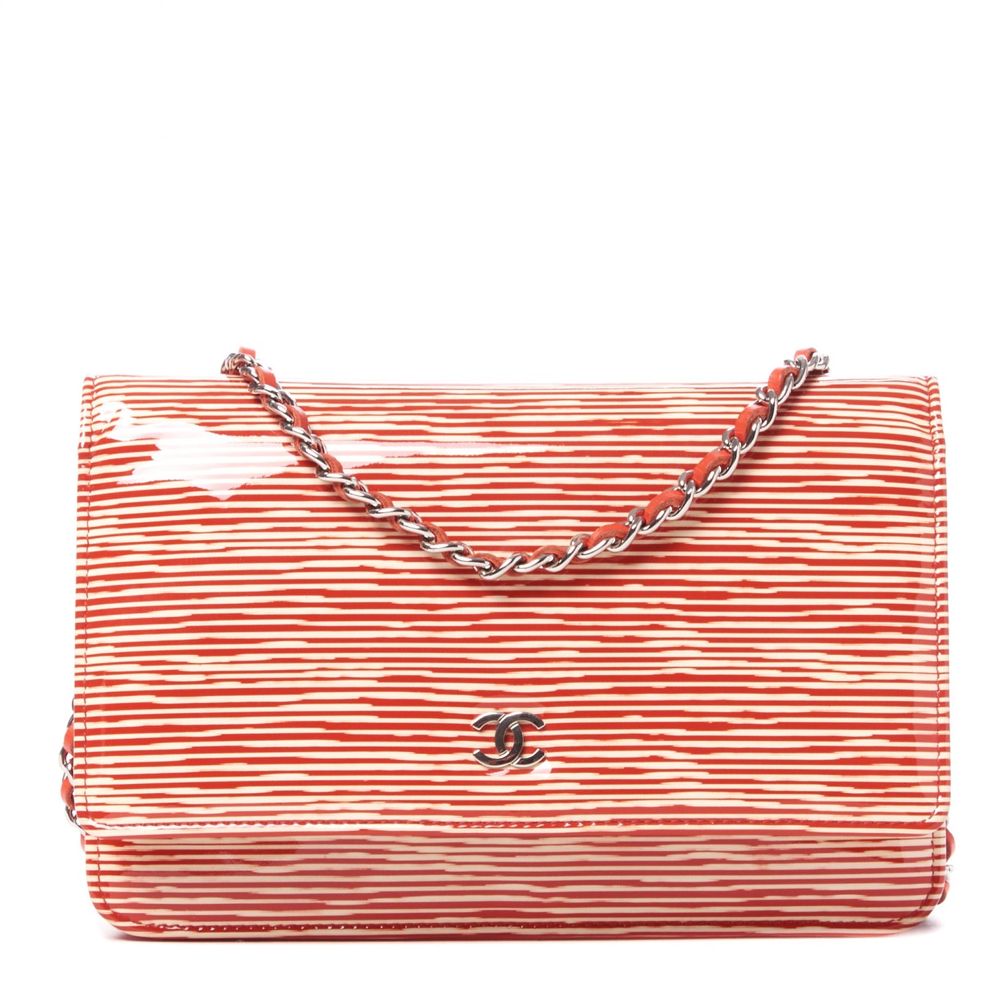 Patent Striped Wallet On Chain WOC Red