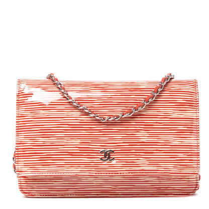 Chanel Patent Striped Wallet On Chain WOC Red 1 of 9