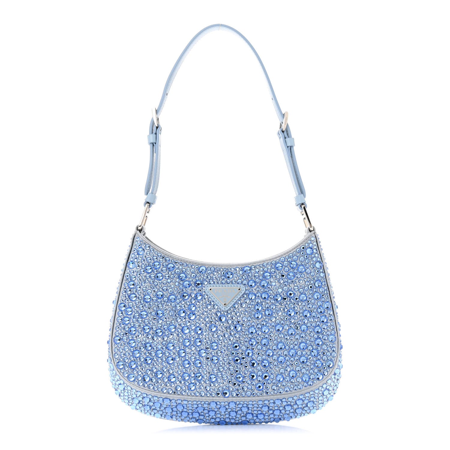 Prada Satin Crystal Cleo Adjustable Strap Shoulder Bag Celeste 1 of 9