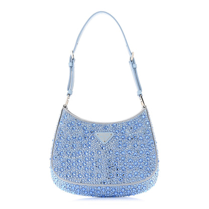 Prada Satin Crystal Cleo Adjustable Strap Shoulder Bag Celeste 1 of 9