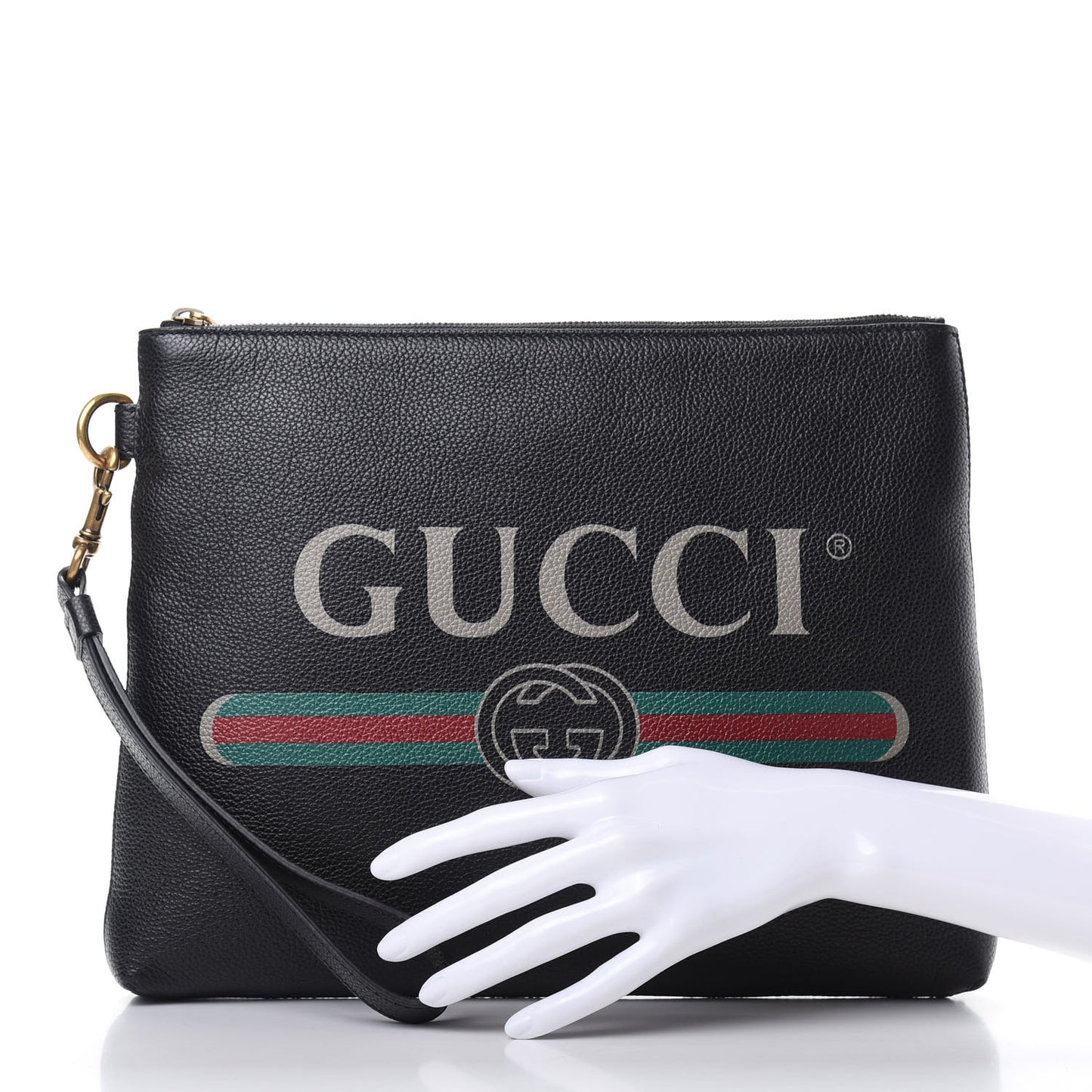 Pebbled Calfskin Logo Wristlet Black