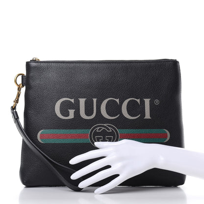 Gucci Pebbled Calfskin Logo Wristlet Black 2 of 7