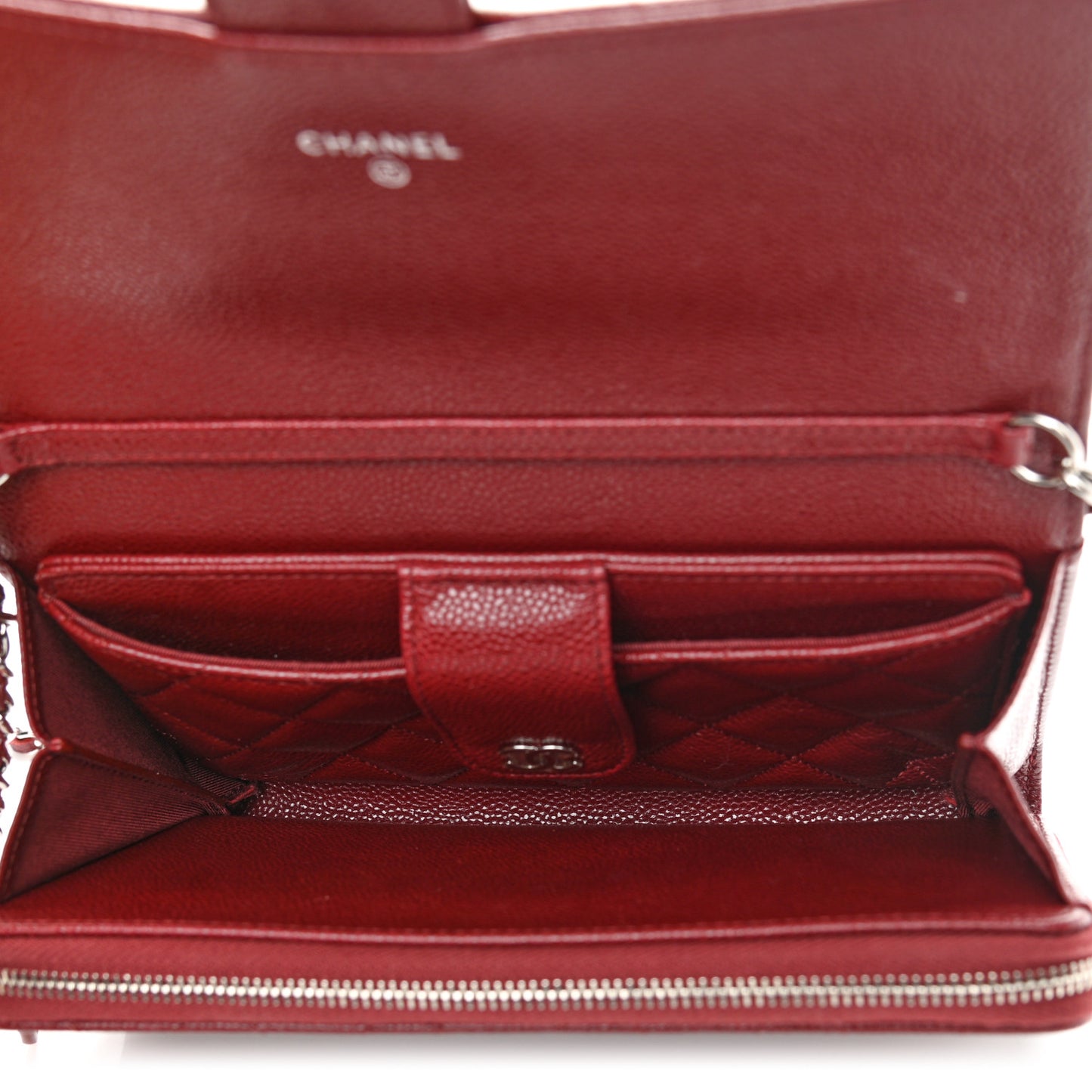 Caviar Quilted Phone Holder Wallet on Removable Chain Red