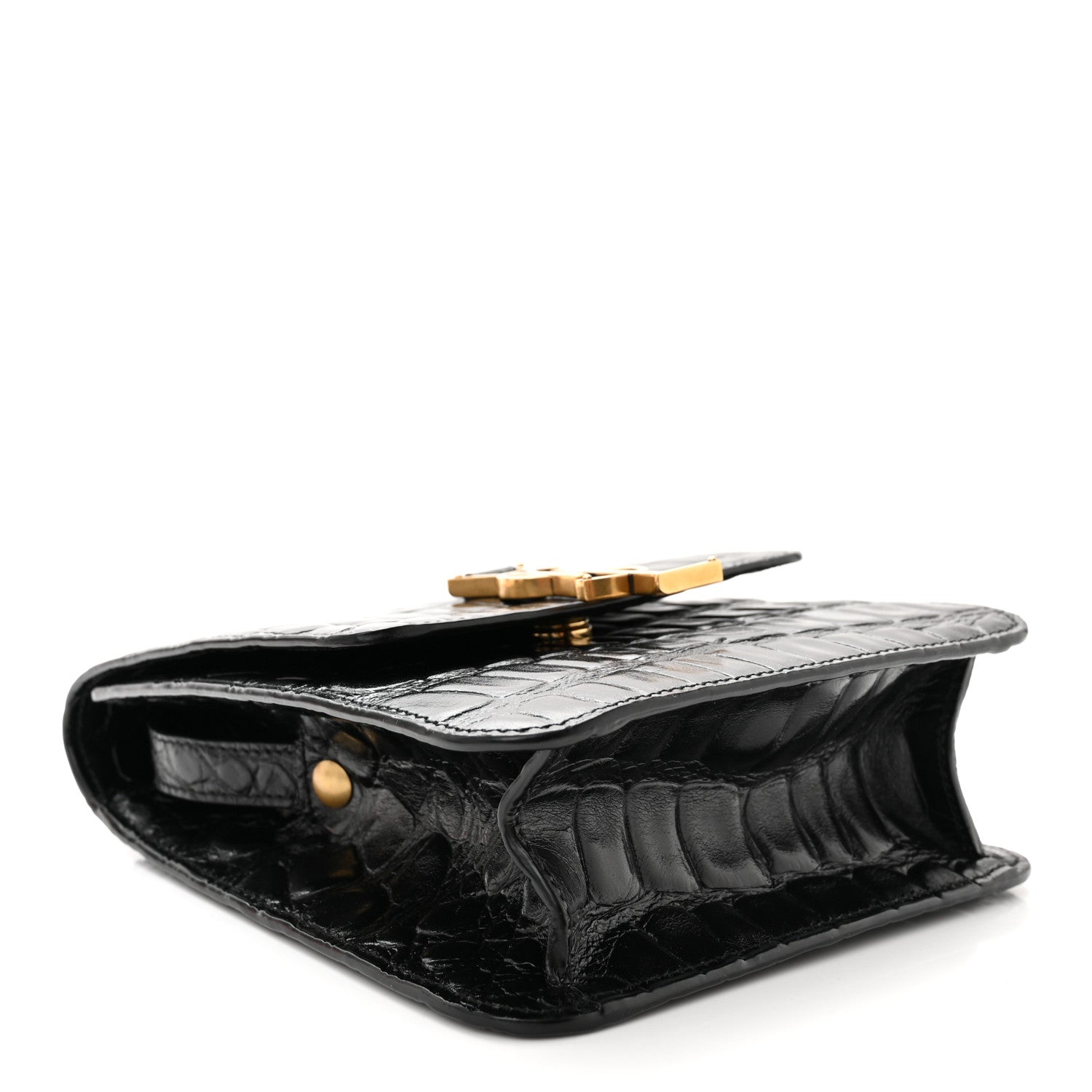 Saint Laurent Calfskin Embossed Crocodile North South Kaia Satchel Black 4 of 10