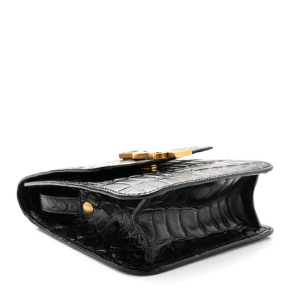 Saint Laurent Calfskin Embossed Crocodile North South Kaia Satchel Black 4 of 10