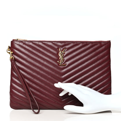 Saint Laurent Calfskin Matelasse Monogram Cassandre Tablet Pouch Rouge Legion 2 of 8