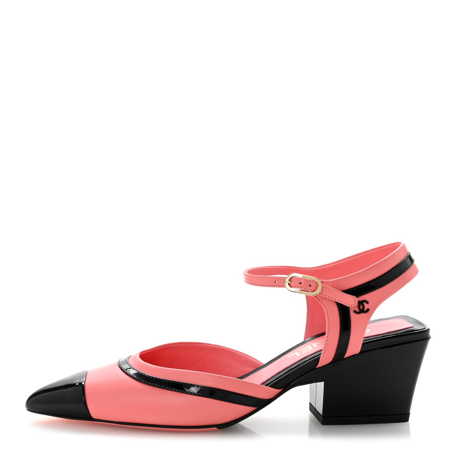 Chanel Patent Calfskin CC Ankle Strap Sandals 38 Pink Black 1 of 10