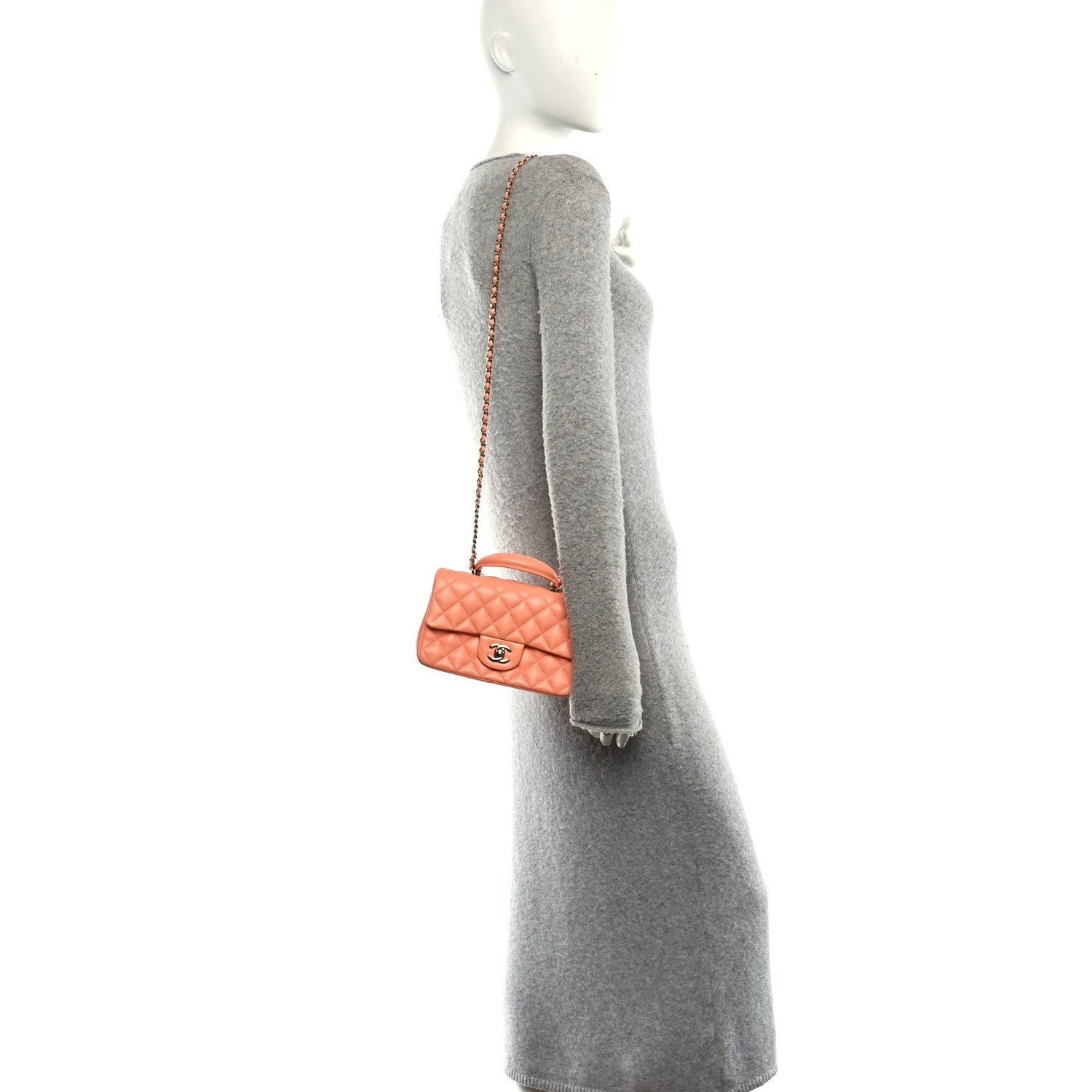 Chanel Lambskin Quilted Mini Top Handle Rectangular Flap Light Orange 2 of 11