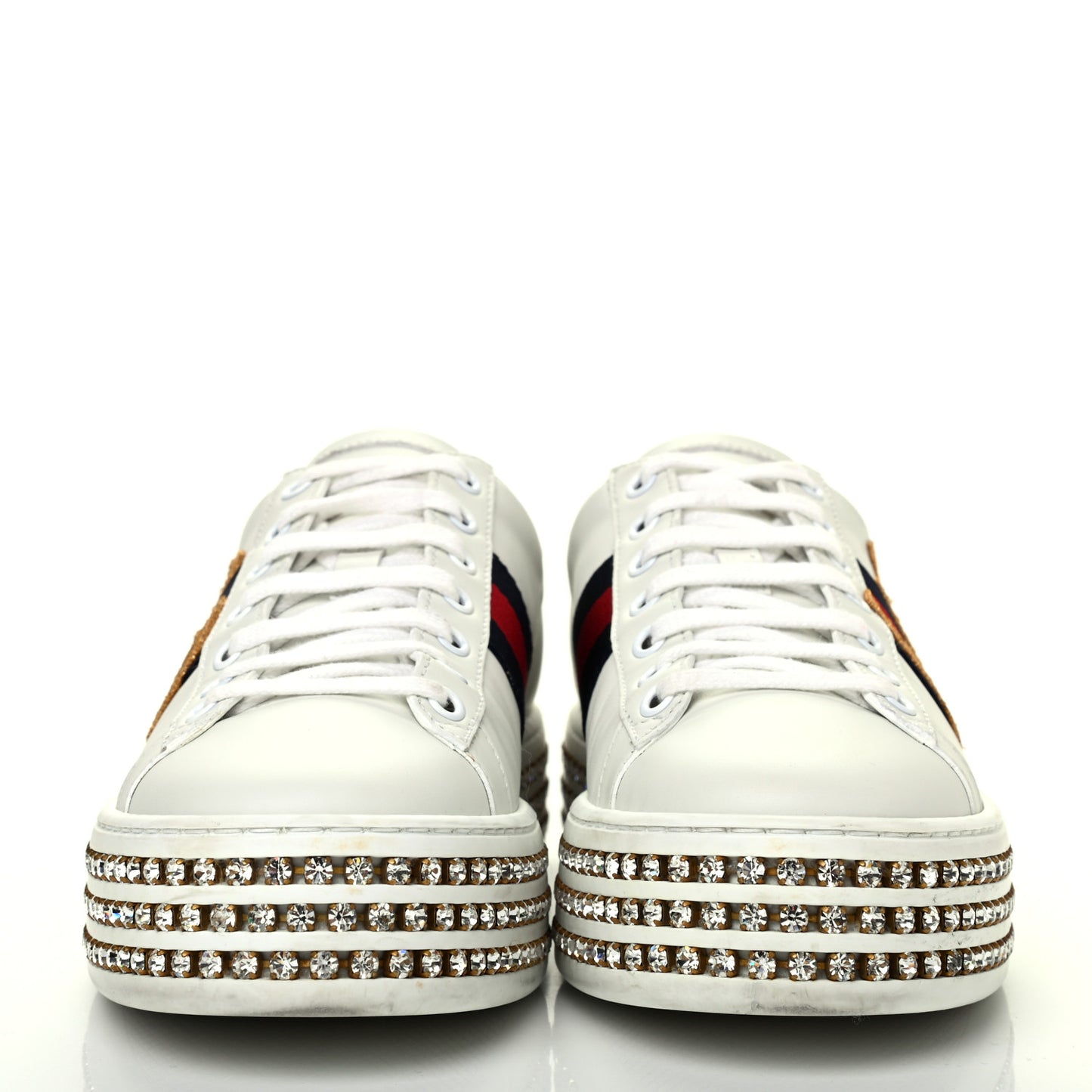 Calfskin Crystal Web LOVED Embroidered Womens Ace Platform Sneakers 37 White Red Flame Notte