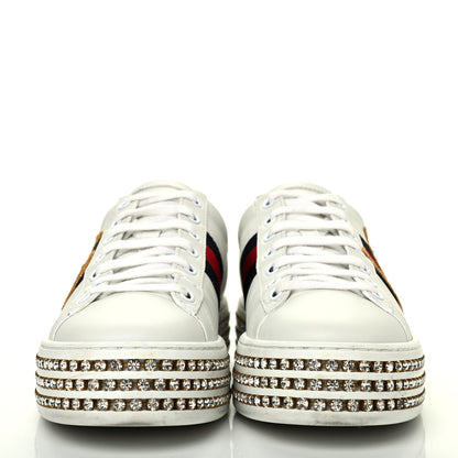 Gucci Calfskin Crystal Web LOVED Embroidered Womens Ace Platform Sneakers 37 White Red Flame Notte 2 of 16