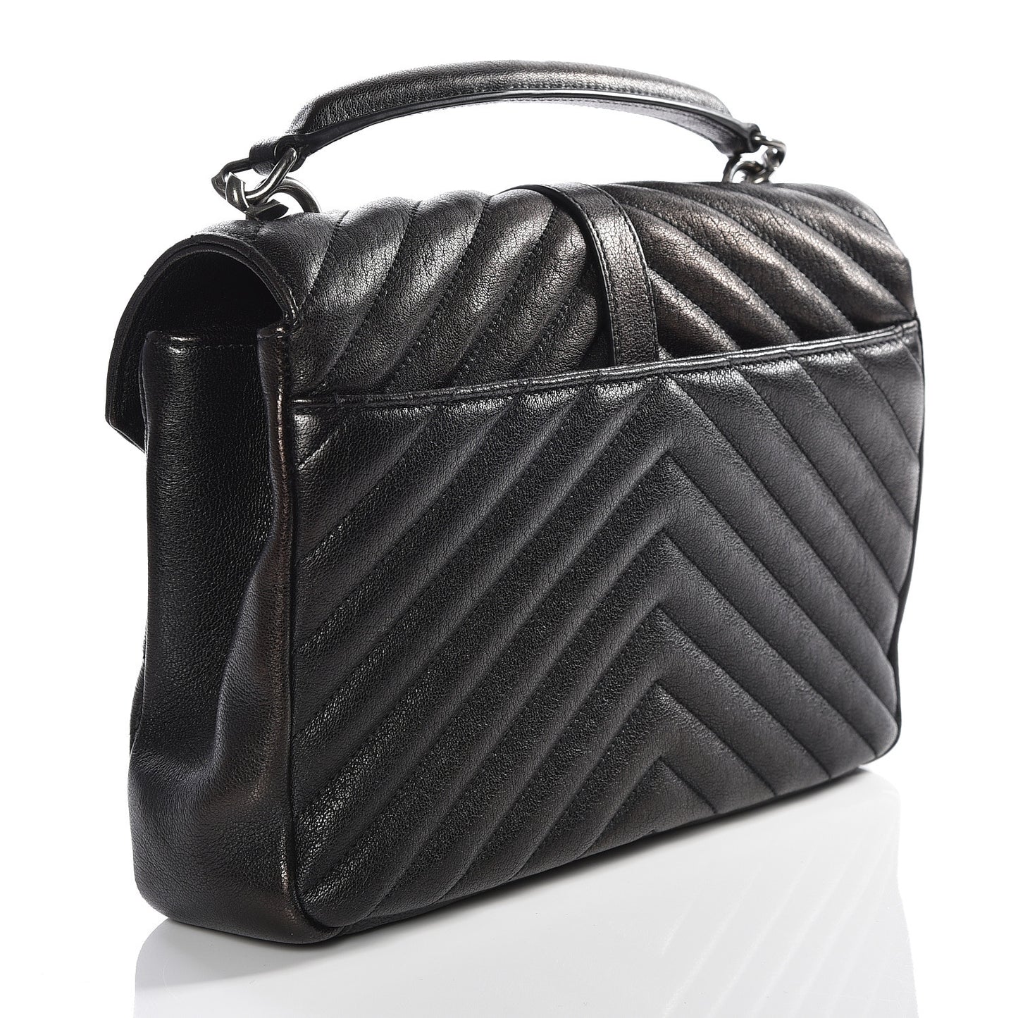 Sheepskin Matelasse Chevron Monogram Medium College Bag Black
