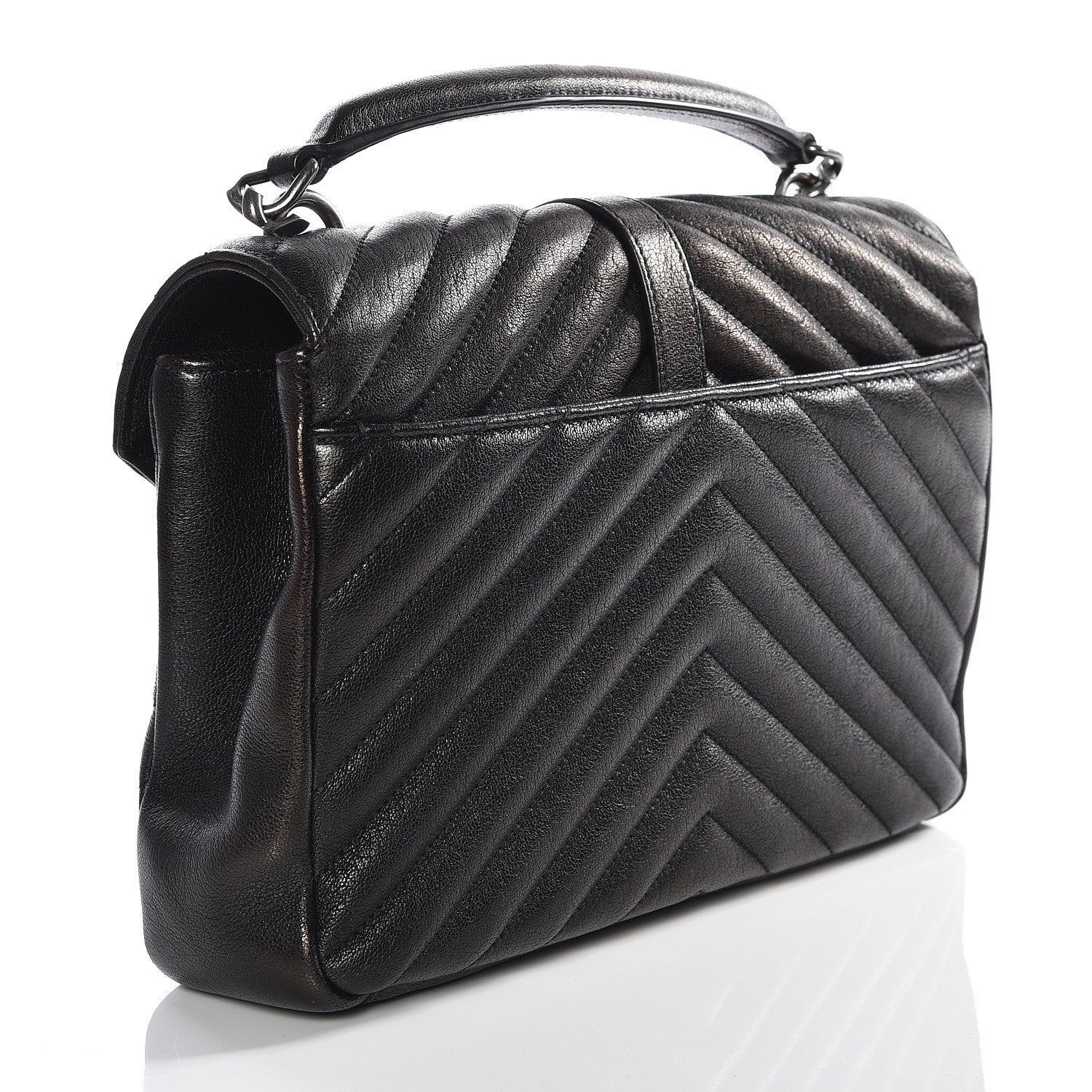 Saint Laurent Sheepskin Matelasse Chevron Monogram Medium College Bag Black 2 of 11
