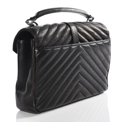 Saint Laurent Sheepskin Matelasse Chevron Monogram Medium College Bag Black 2 of 11