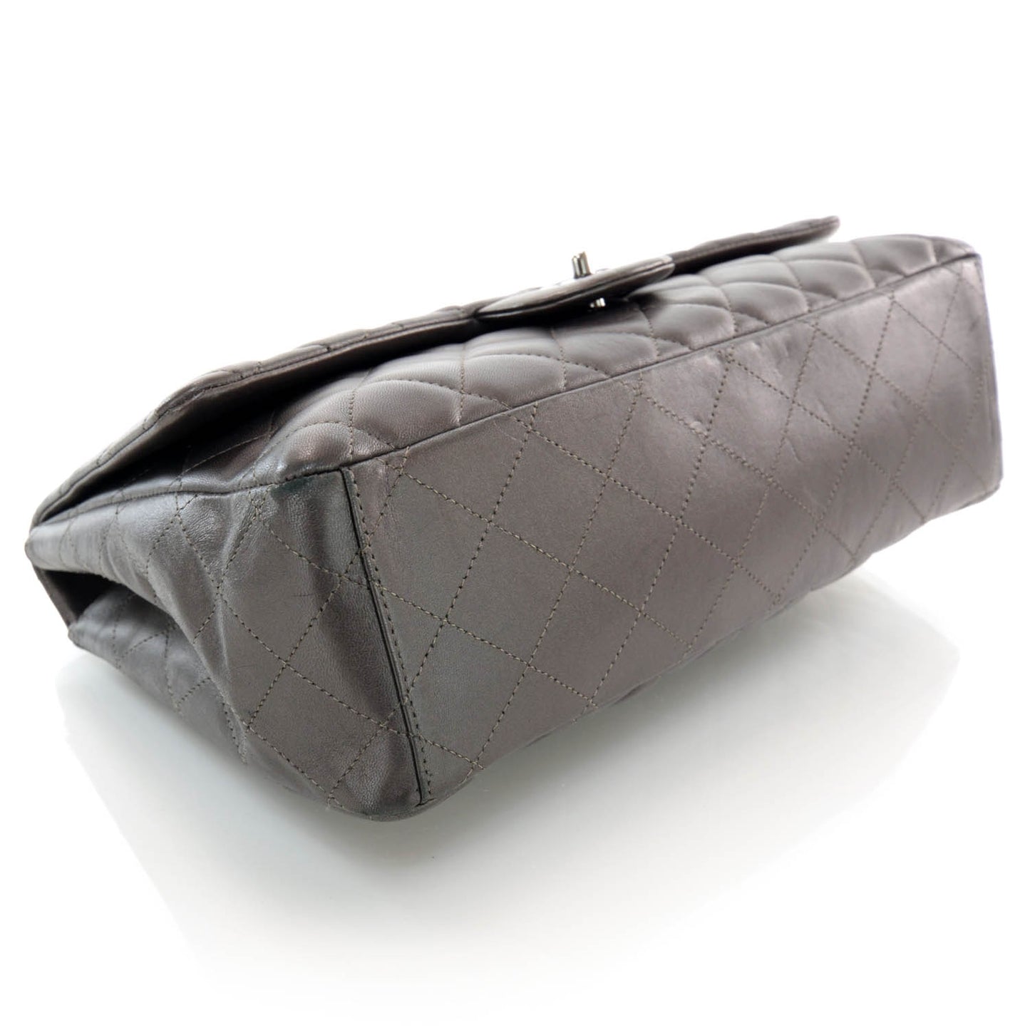 Lambskin Maxi Single Flap Dark Metallic Grey
