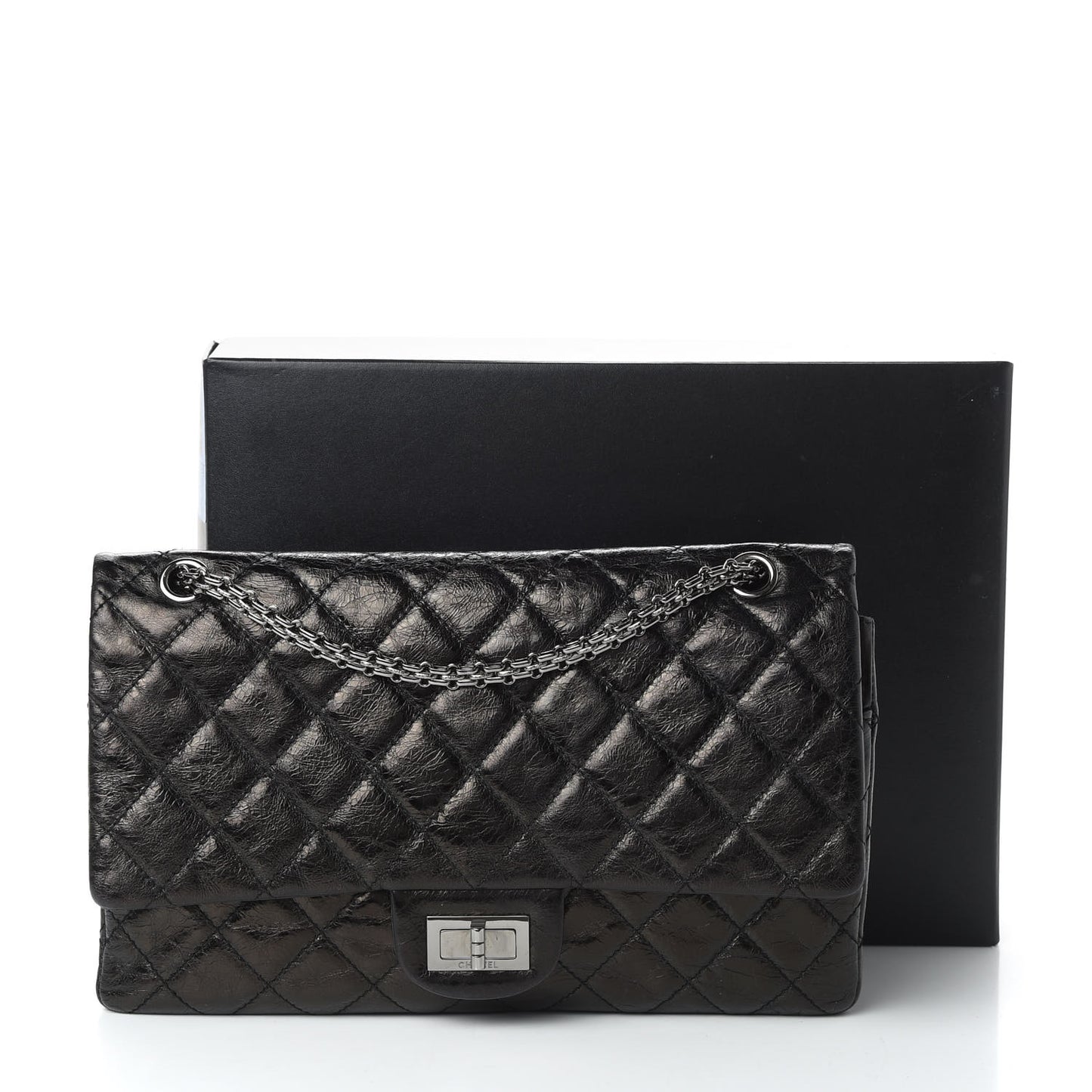 Glazed Aged Calfskin Quilted 2.55 Reissue 227 Flap Black