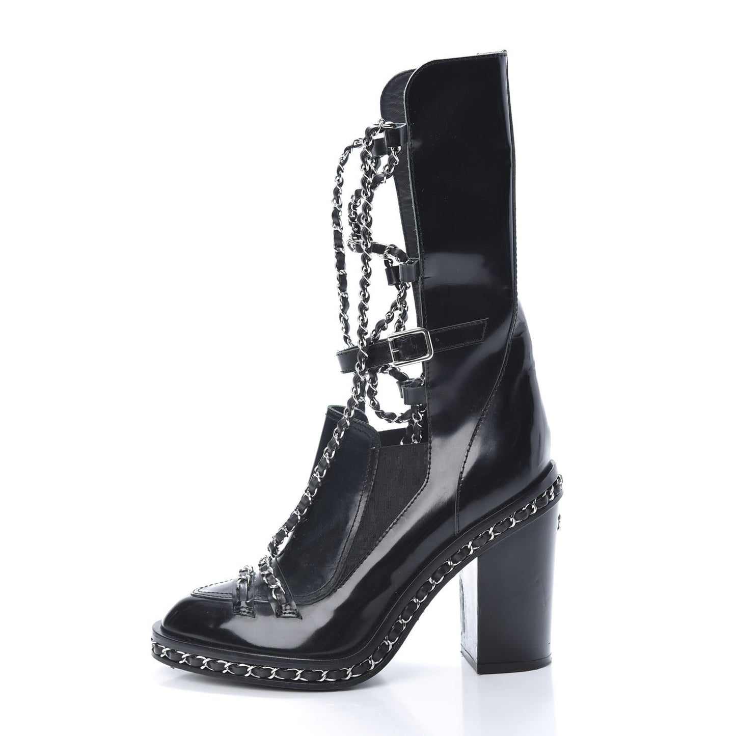 Patent Chained Tall Combat Boots 38.5 Black