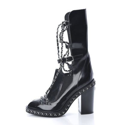 Chanel Patent Chained Tall Combat Boots 38.5 Black 5 of 13